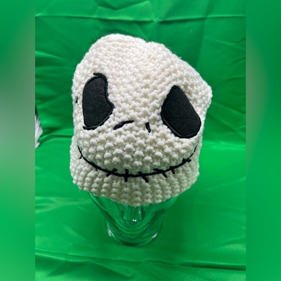 Disney Accessories - White Skull Crochet Beanie nightmare before Christmas